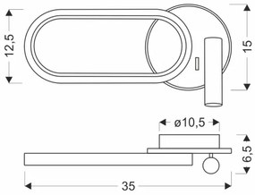 LED Aplica MONET 13W + 2W, 230V, 3000/4000/6000K, negru