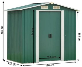 Căsuţă pentru grădină din tablă pentru scule, verde / alb, 2x1,3x1,8 m, HAMAL TIP 1