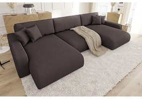 Colțar maro extensibil, cu spațiu de depozitare, cu tapițerie din catifea reiată Sara – Ropez