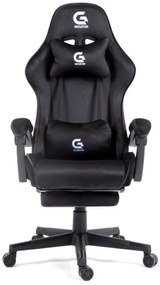 Scaun gaming, ergonomic, suport lombar cu masaj, sezut cu arcuri și spumă, spătar reglabil, tetieră, suport pentru picioare, rezistent 150 kg, material textil, Negru