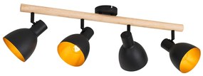 Spotlight rustic negru cu lemn 4 lumini - Flint