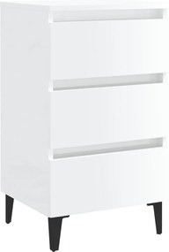 vidaXL Noptieră cu picioare metalice, alb extralucios, 40x35x69 cm