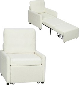 HOMCOM Fotoliu convertibil 1 loc, fotoliu-pat cu depozitare ascunsă, șezut larg și căptușit, 72 x 85,5 x 91 cm, crem | Aosom Romania