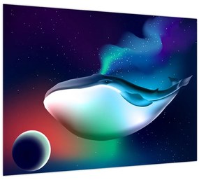 Tablou pe sticlă - O balenă în spațiu (70x50 cm)