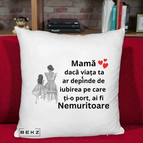Cadou pentru Mama - Perna Personalizata Mama Nemuritoare Line Art, 40x40 cm, Alb Pufos, Husa Detasabila, Perna Inclusa, BEKZ®