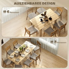 HOMCOM Masa extensibilă, 140-180 cm, finisaj lemn natural, pentru 6-8 persoane | Aosom Romania