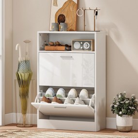 HOMCOM Dulap pentru încălțăminte 8 perechi, dulap, 2 sertare rabatabile, rafturi reglabile și compartiment, alb | Aosom Romania