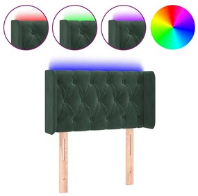 3123605 vidaXL Tăblie de pat cu LED, verde închis, 83x16x78/88 cm, catifea