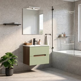 Trent mobilier de baie 60 cm ceramică chiuvetă (2 sertare) cu oglindă 60x80 cm sunset stejar-pistachio verde