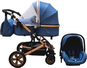 Carucior nou nascuti 3 in 1 Baby Care™ PRO 530, Cu geanta bebe, Cadru Aluminiu , Amortizoare, Roti din cauciuc plin AVE, Landou, Scoica auto, Spatar