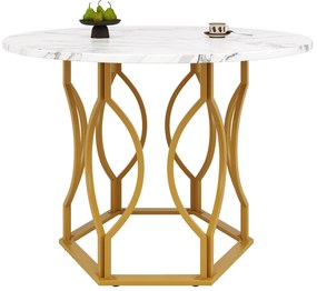 Masă rotundă pentru 4 persoane, Alb+Auriu | Aosom Romania