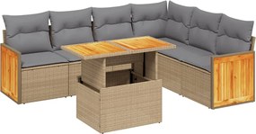 vidaXL Set canapele de grădină, 7 piese, cu perne, bej, poliratan