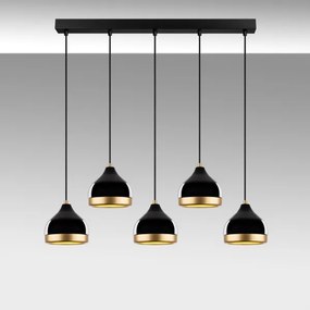 Lustră suspendată pe cablu YILDO, 5xE27/40W/230V, negru/auriu
