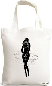 Sacosa de Panza pentru Cumparaturi, Geanta Tote, model Silueta Feminina, 38x34.5 cm, Alba, BEKZ®