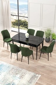 Set masa extensibila cu 6 scaune tapitate Homs cargold 250-30050 ALB-VERDE,170 x 80 cm