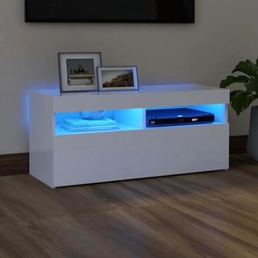 vidaXL Comodă TV cu lumini LED, alb, 90x35x40 cm