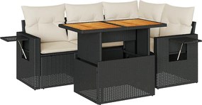 vidaXL Set mobilier de grădină cu perne, 5 piese, negru, poliratan