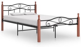 324906 vidaXL Cadru de pat, negru, 120x200 cm, metal și lemn masiv de stejar