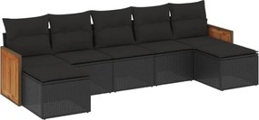 vidaXL Set canapele de grădină cu perne, 7 piese, negru, poliratan