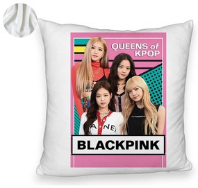 Perna Decorativa Fluffy, Model Blackpink K-POP, 40x40 cm, Alba, Husa Detasabila, Burduf