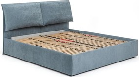 Pat dublu tapițat albastru cu spațiu de depozitare cu saltea / somieră 160x200 cm Thessa Pillow - Bonami Selection