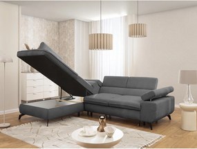 Colțar gri cu tapițerie din chenille (cu colț pe partea stângă/în formă de ”L”) Marbeya – Ropez