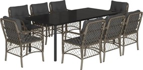 vidaXL Set mobilier grădină cu perne, 9 piese, gri, poliratan