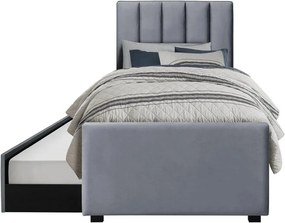 Pat RUSSO 90x200, gri, stofa catifelata, cu somiera