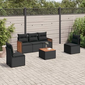 3227532 vidaXL Set mobilier de grădină cu perne, 6 piese, negru, poliratan