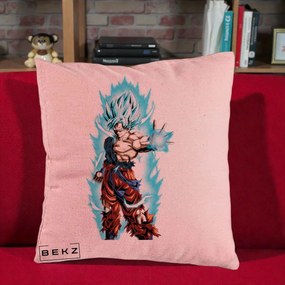 Perna Personalizata Dragon Ball Goku Ultra Instinct Blue, 40x40 cm, Roz, Husa Detasabila, Perna Inclusa, BEKZ®