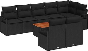 vidaXL Set de canapele pentru grădină cu pernă 9 pcs Negru poliratan