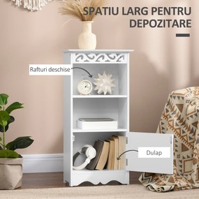 Dulapior pentru Baie din Lemn, Decor Floral Sculptat, Mobilier pentru organizare baie Alb HOMCOM | Aosom RO