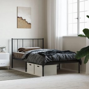 vidaXL Cadru de pat din metal cu tăblie, negru, 107x203 cm
