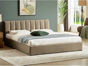 Pat 120x200 cu somiera MONTREAL, stofa catifelata bej - Bluvel 28