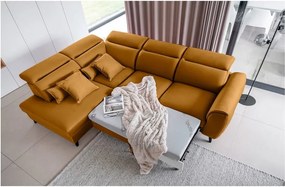 Colțar galben extensibil/cu spațiu de depozitare cu tapițerie din catifea (cu colț pe partea stângă/în formă de ”L”) Noble – ELTAP