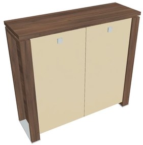 Dulap mediu Verno+ 140 x 46 x 130 cm, uși de sticlă, nuc / vanilie