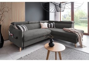 Colțar gri închis extensibil cu tapițerie din catifea (cu colț pe partea dreaptă) Sweet Harmony – Miuform