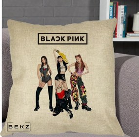 Perna Personalizata K-pop BLACKPINK Fotografie de Grup, 40x40 cm, Crem, Husa Detasabila, Perna Inclusa, BEKZ®