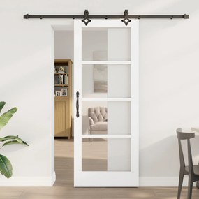 Ușă glisantă vidaXL cu set de hardware &#039;ORKDAL&#039;Alb din lemn masiv și sticlă
