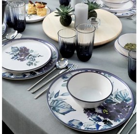 Set de veselă, 24 piese, din ceramică, alb/albastru