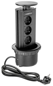 Priza incastrabila rotunda , 3 prize schuko, cablu 1.5 m, neagra, GTV