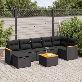 3325933 vidaXL Set mobilier de grădină cu perne, 8 piese, negru, poliratan