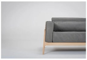 Canapea din piele bovină cu structură din lemn masiv de stejar Gazzda Fawn, 210 cm, gri închis