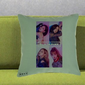 Perna Personalizata K-pop BLACKPINK Poster Colaj 4 Membre Violet Roz, 40x40 cm, Verde, Husa Detasabila, Perna Inclusa, BEKZ®