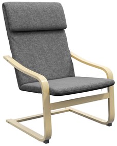 HOMCOM Fotoliu cu suport pentru gât și brațe, material de acoperire similar cu inul, structură din lemn, Gri + Natural | Aosom Romania