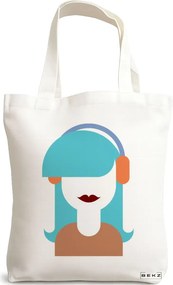 Sacosa de Panza pentru Cumparaturi, Geanta Tote, model The Music Girl, 38x34.5 cm, Alba, BEKZ®