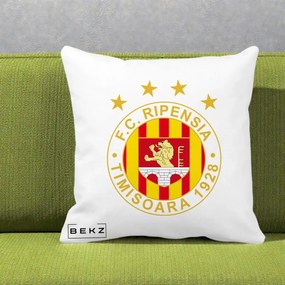 Perna Personalizata FC Ripensia Timisoara 1928, 40x40 cm, Alba Mata, Husa Detasabila, Perna Inclusa, BEKZ®