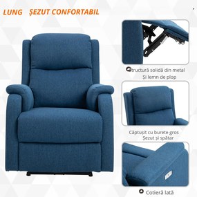 Fotoliu electric HOMCOM reclinabil rotativ la 160 ° intrare USB pentru casa birou, din tesatura metal albastru 77x91x106cm | Aosom Romania