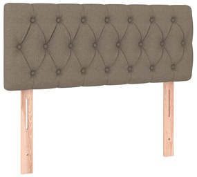 Pat box spring cu saltea, gri taupe, 90x200 cm, textil Gri taupe, 90 x 200 cm, Design cu nasturi