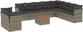 vidaXL Set canapele de grădină cu perne, 11 piese, gri, poliratan